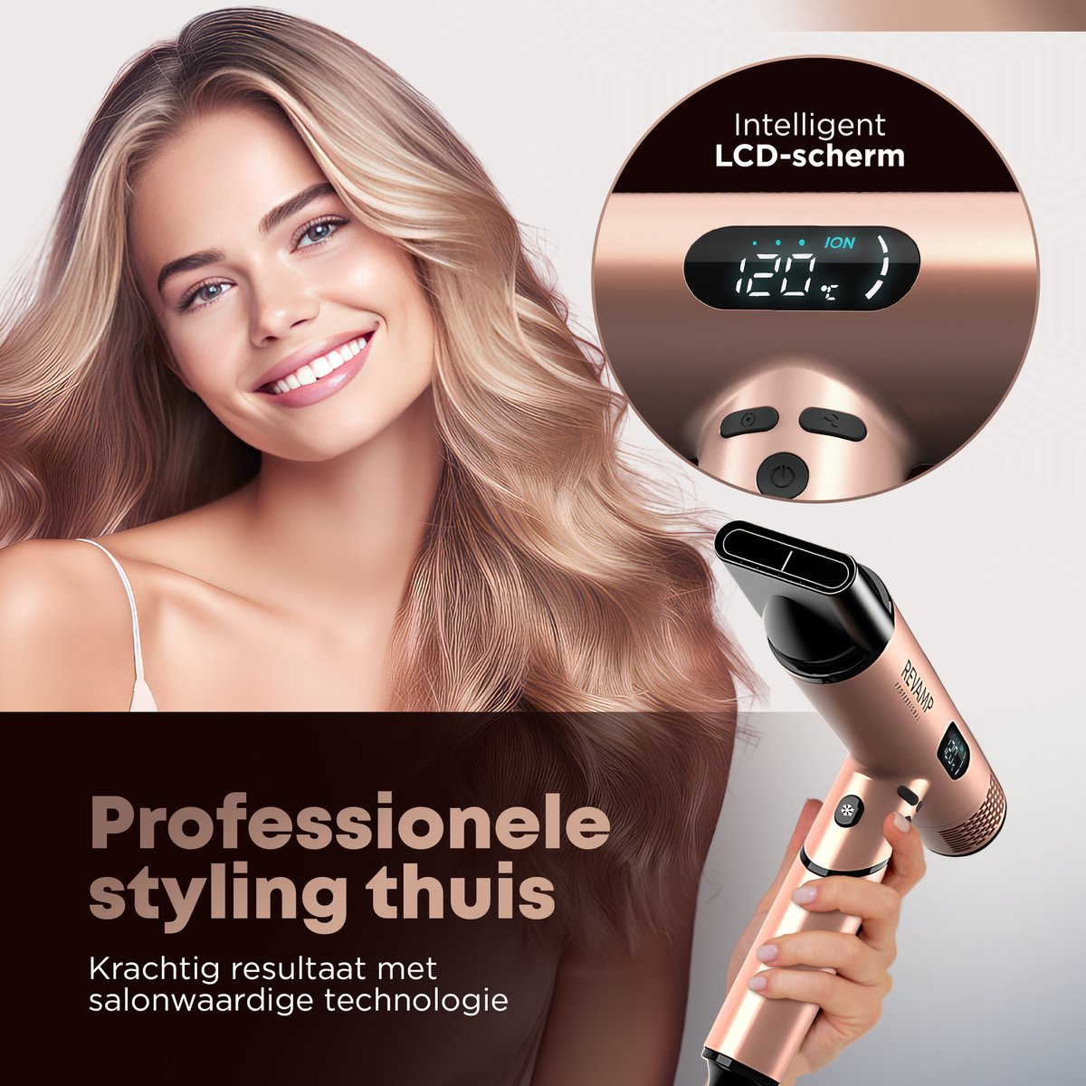 Revamp Fohn met Diffuser - Professionele Haardroger met 3 opzetstukken - Föhn - Haardroger met Diffuser - Krachtige Luchtstroom - LCD Display - Compact Design - Voor alle haartypes – DR6400 thumbnail 6
