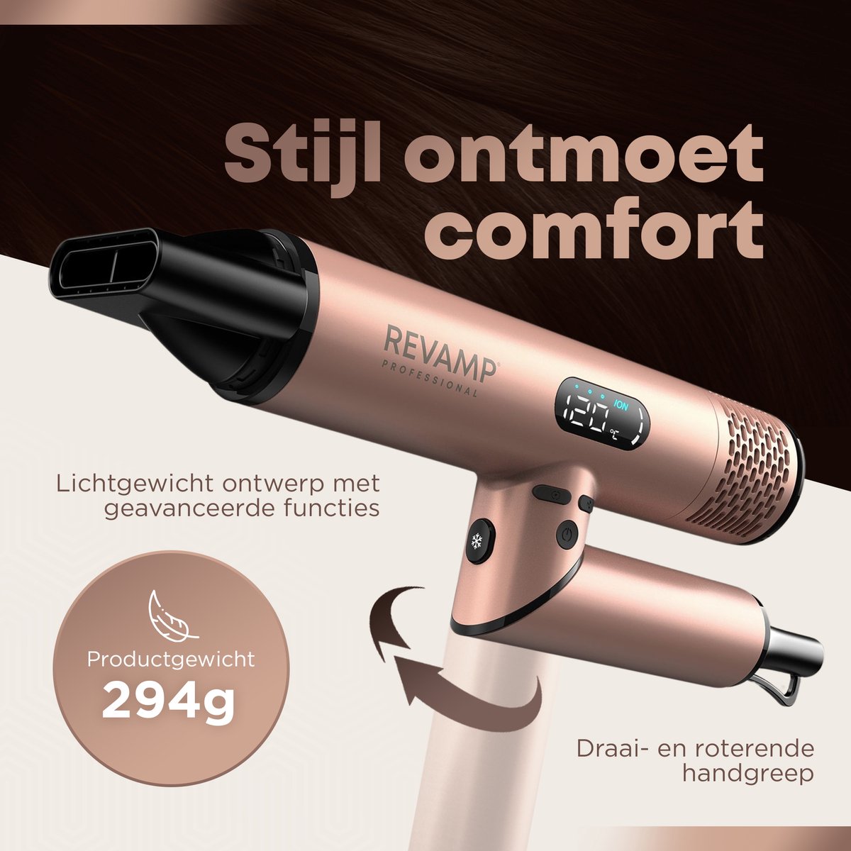 Revamp Fohn met Diffuser - Professionele Haardroger met 3 opzetstukken - Föhn - Haardroger met Diffuser - Krachtige Luchtstroom - LCD Display - Compact Design - Voor alle haartypes – DR6400 thumbnail 5