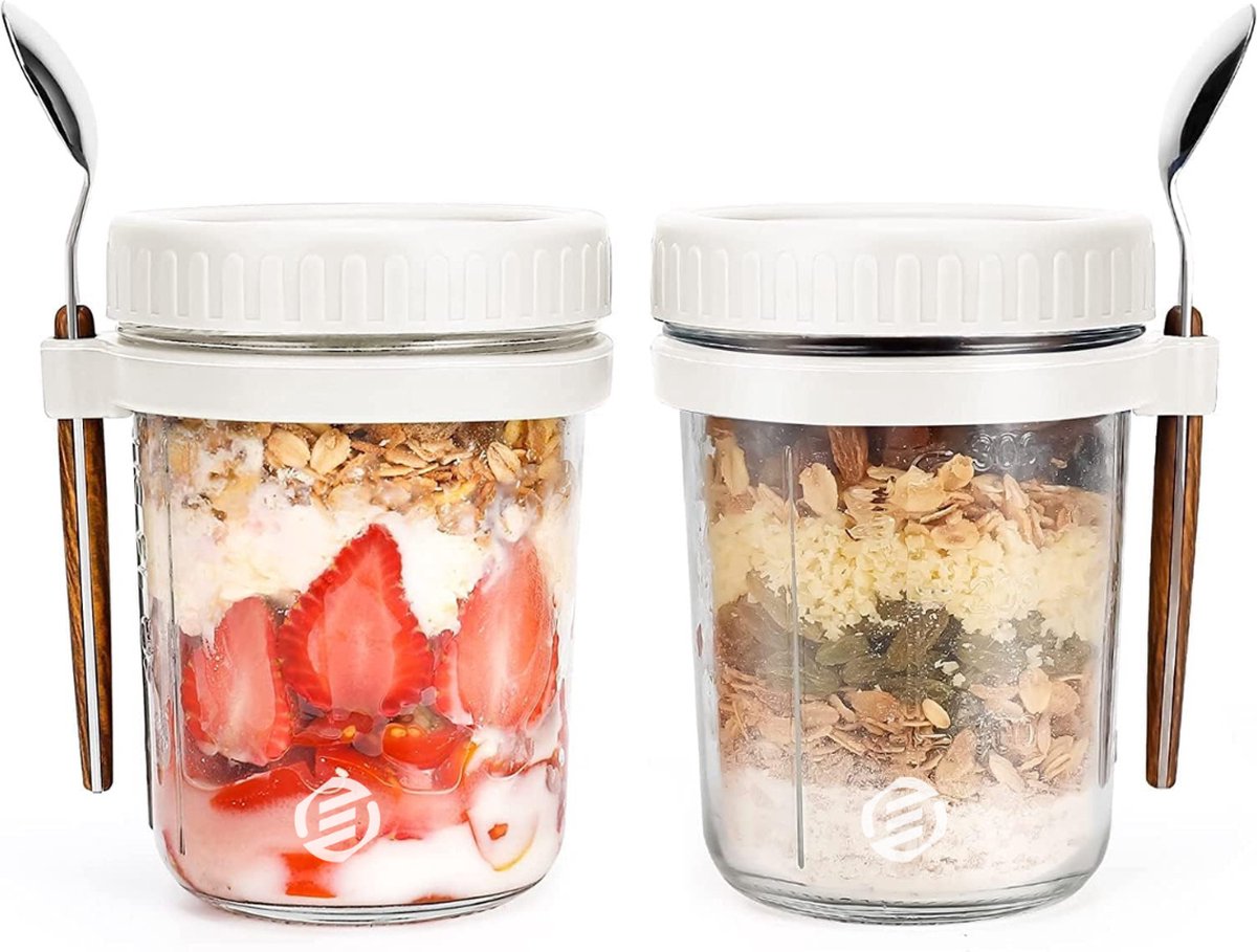 Equivera Overnight Oats Potjes - Muesli Beker - Mason Jar - Havermout - Set - Must have voor jouw ontbijt