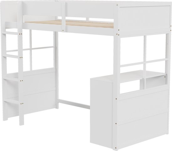 Hoogslaper, 90 x 200 cm, met bureau en plank, voor jongeren