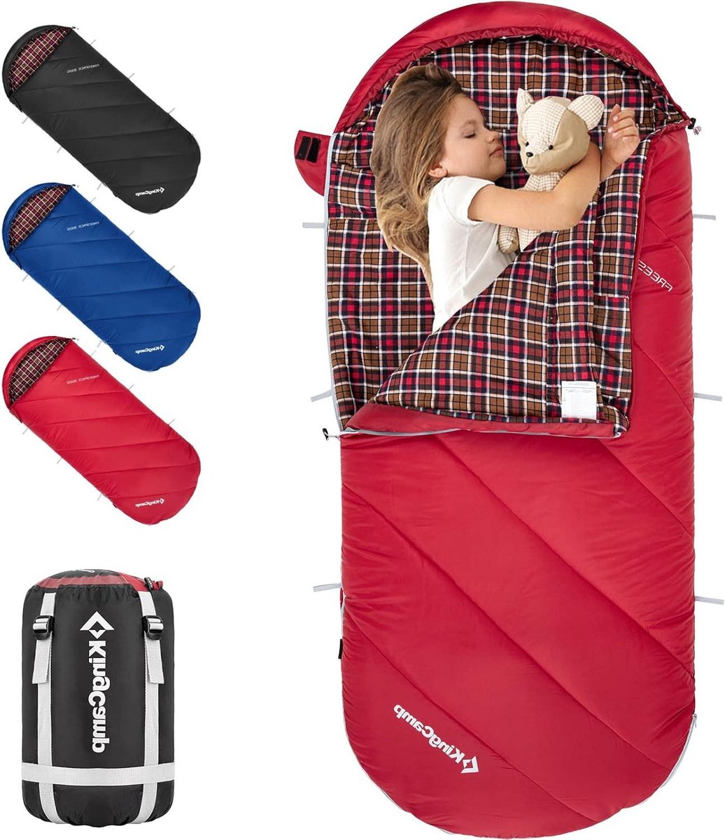 KingCamp Slaapzak voor volwassenen en kinderen, katoenflanel, 3-4 seizoenen, ultralicht, extra groot, slaapzak, camping, warm, compact, draagbaar, grote kou, voor kamperen, wandelen, outdoor, binnen