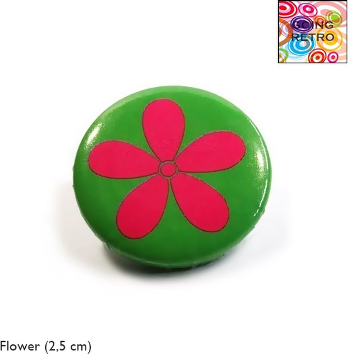 Going Retro® - Trendy Button Brôche - (20) Flower Rood – Groen – ca. 2,5 cm – Volwassenen Jeugd Kinderen – Unisex – Casual - Thema Feest