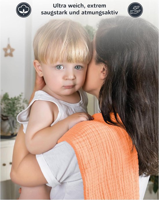 Set of 10 Premium Burp Towels for Baby - Extra Soft Muslin - 100% Cotton - 30x50 cm - Oeko Tex 100 Certified - Muslin Cloths for Diapers - Apricot Color hydrofiele washandjes van Lappi Kids — afbeelding 5