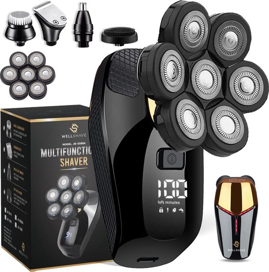 Foto: Wellshave 5 in 1 scheerapparaat mannen extra scheerkop gezicht en hoofd trimmer skull shaver nat droog shaver face en head shaver hoofd kaal