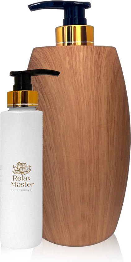 Foto: Relax master massage olie verwarmer hout look licht massageolie verwarmer 60 graden guasha massage apparaat met dispenser en 2 schenksystemen massage olie erotisch