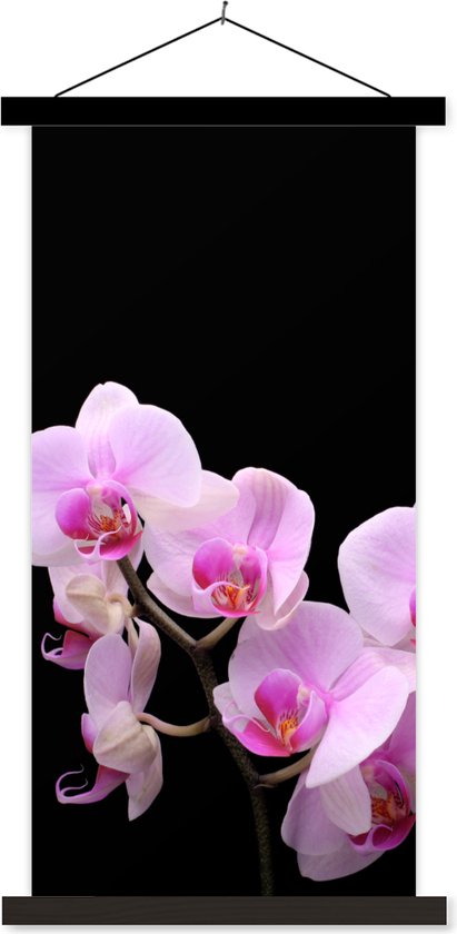 Posterhanger incl. Poster 40x80 cm - Schoolplaat - Orchidee - Bloemen - Roze - Flora - Textielposter - Zwarte latten