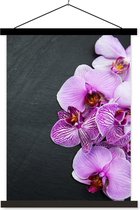 Posterhanger incl. Poster 60x80 cm - Schoolplaat - Orchidee - Bloemen - Roze - Flora - Textielposter - Zwarte latten