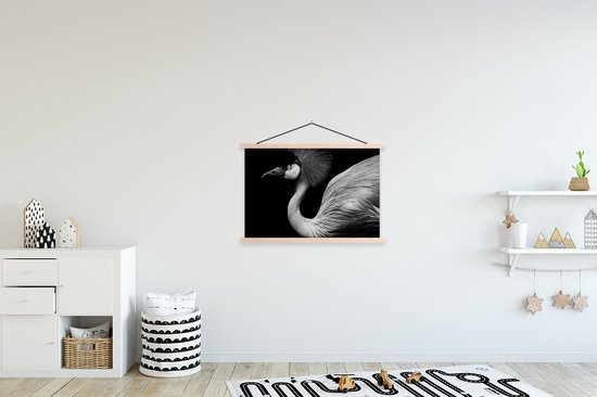 Posterhanger incl. Poster 90x60 cm - Schoolplaat - Kraanvogel - Zwart - Wit - Vogel - Dieren - Textielposter - Blanke latten