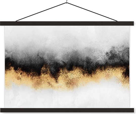 Posterhanger incl. Poster 60x40 cm - Schoolplaat - Goud - Chic - Abstract - Zwart - Wit - Luxe - Textielposter - Zwarte latten