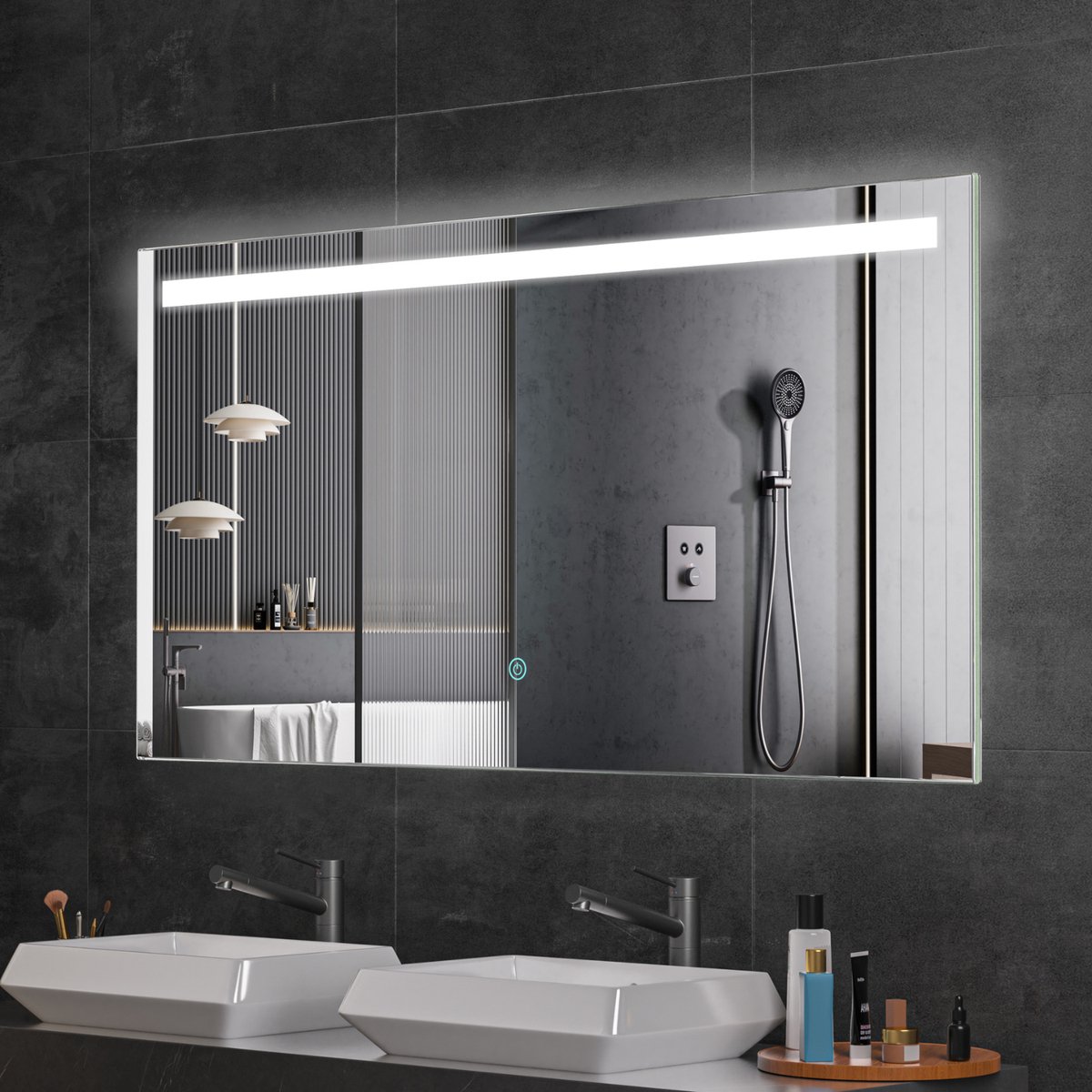 LOMAZOO Badkamerspiegel met LED verlichting - Badkamer Spiegel - Spiegel Badkamer - Spiegel Douche - Verwarming Anti Condens 120 x 60 cm [HOUSTON]