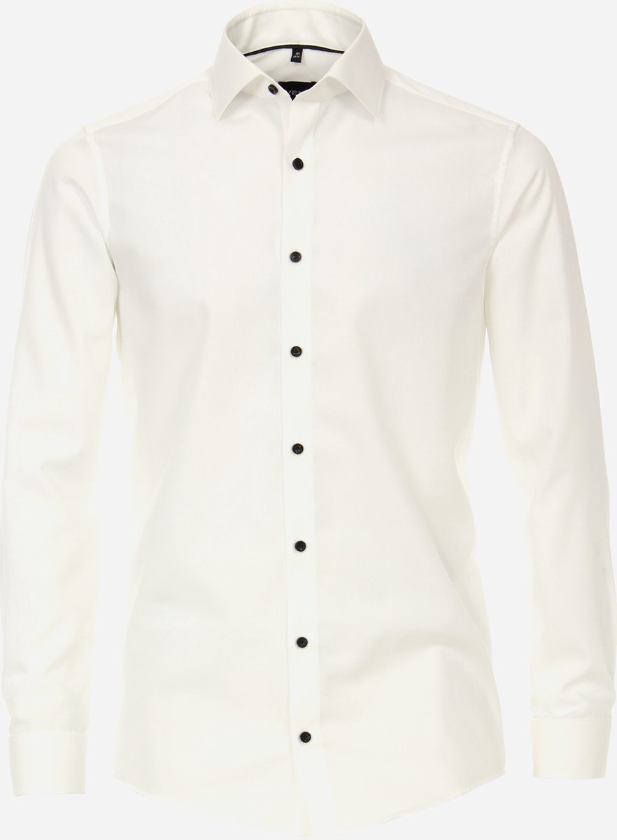 VENTI modern fit overhemd - popeline - wit met dubbele manchet - Strijkvrij - Boordmaat: 37