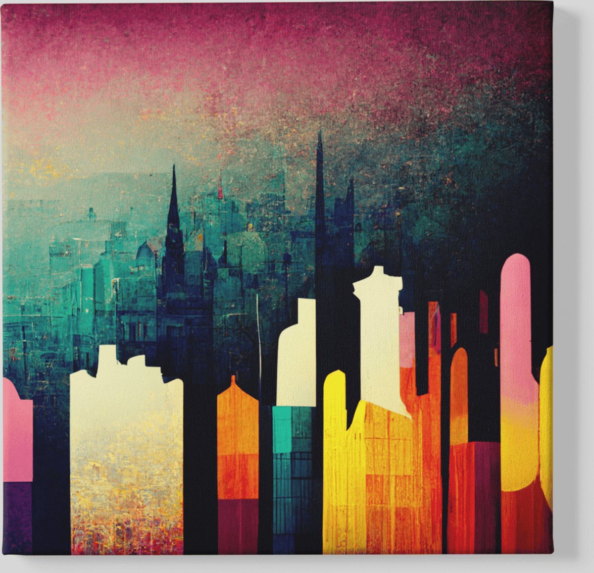 Trendex Global Canvas Schilderij - Abstract - Stad - New York - Vierkant Canvas - 40x40x2 cm Kleurrijk
