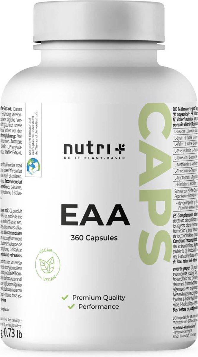 Goedkoopste nutri EAA Caps - hooggedoseerd en veganistisch - alle essentiële aminozuren - spieropbouw en regeneratie - 360 Caps