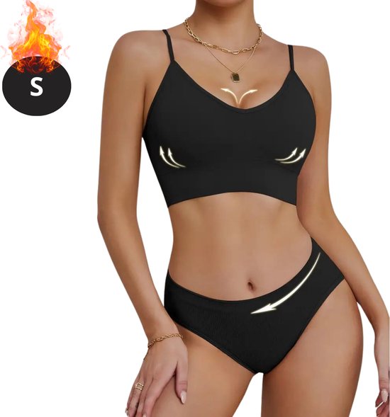 Set de Lingerie Bovista sans armatures - Sans Bracelets - Soutiens-gorge -gorge Push -up - Soutien-gorge Comfort - Confortable - BH - Zwart - Taille S