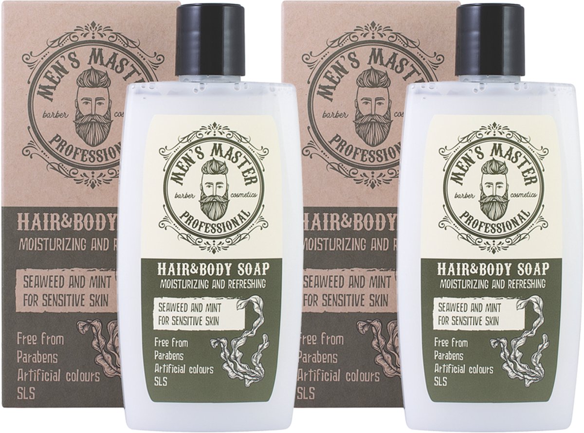 Men's Master Hair & Body Douchegel Mannen Voordeelverpakking – voor Gevoelige Huid – met Teatree Olie, Mint en Zeewier – 2 x 260ml