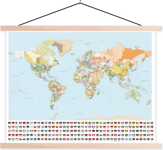 Affiche scolaire - Wereldkaart - Drapeau - Oranje - Vert - 150x113 cm - Lattes vierges