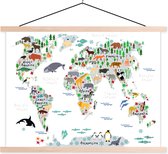 Schoolplaat - Textielposter - Wereldkaart - Kinderen - Dieren - Planten - 120x90 cm - Textiel poster