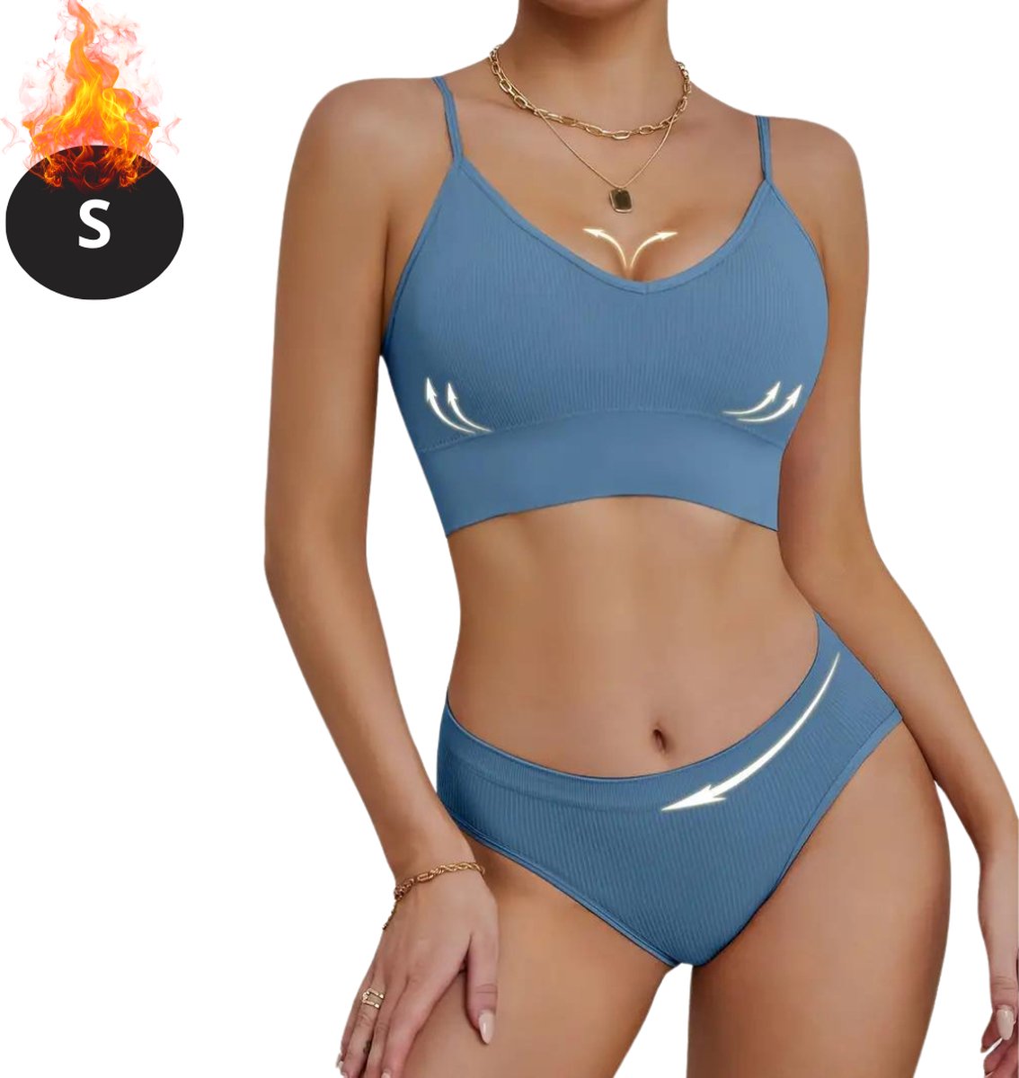 Bovista Lingerie Set Zonder Beugel - Zonder Bandjes - Push-up Bh's - Comfort Beha - Comfortabel - BH - Blauw