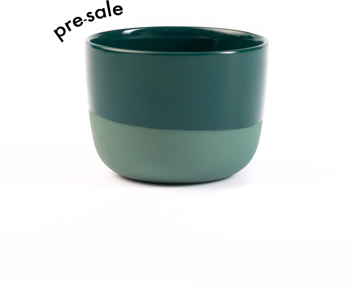Latte kop – 250ml - Half Glazed - Pine Green - Cappuccino kop - groot - Handgemaakt – Porselein – Koffiekopjes – Espressomachine - Barista Essentials