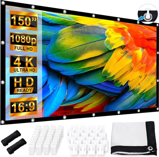 HOMCOM projectiescherm met standaard, wand- of plafondmontage, 16:9 beeldverhouding, 172 x 96 cm