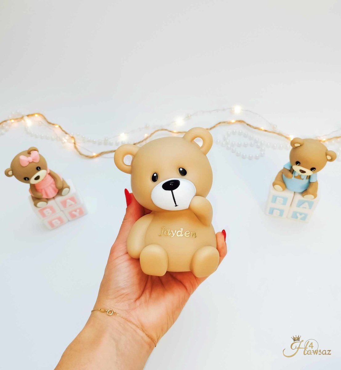 Goedkoopste Genderneutraal baby cadeau - Hawsaz.nl cadeau - Een LED-nachtlamp in de vorm van een beertje bruin - Beren lampje met naam - Kraamcadeau - Gepersonaliseerd - kraamcadeau met naam - nachtlampje met naam - Naam Personaliseren -Babygeschenk - Lief