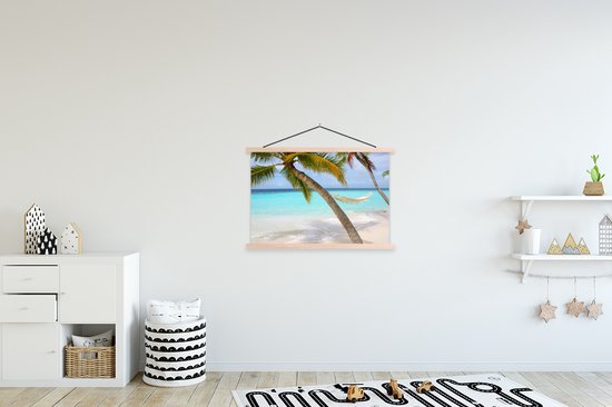 Hamac près de deux palmiers sur l'affiche scolaire des Maldives lattes plates vierges 90x60 cm - Tirage photo sur poster textielposter (décoration murale salon / chambre) / Mer et plage