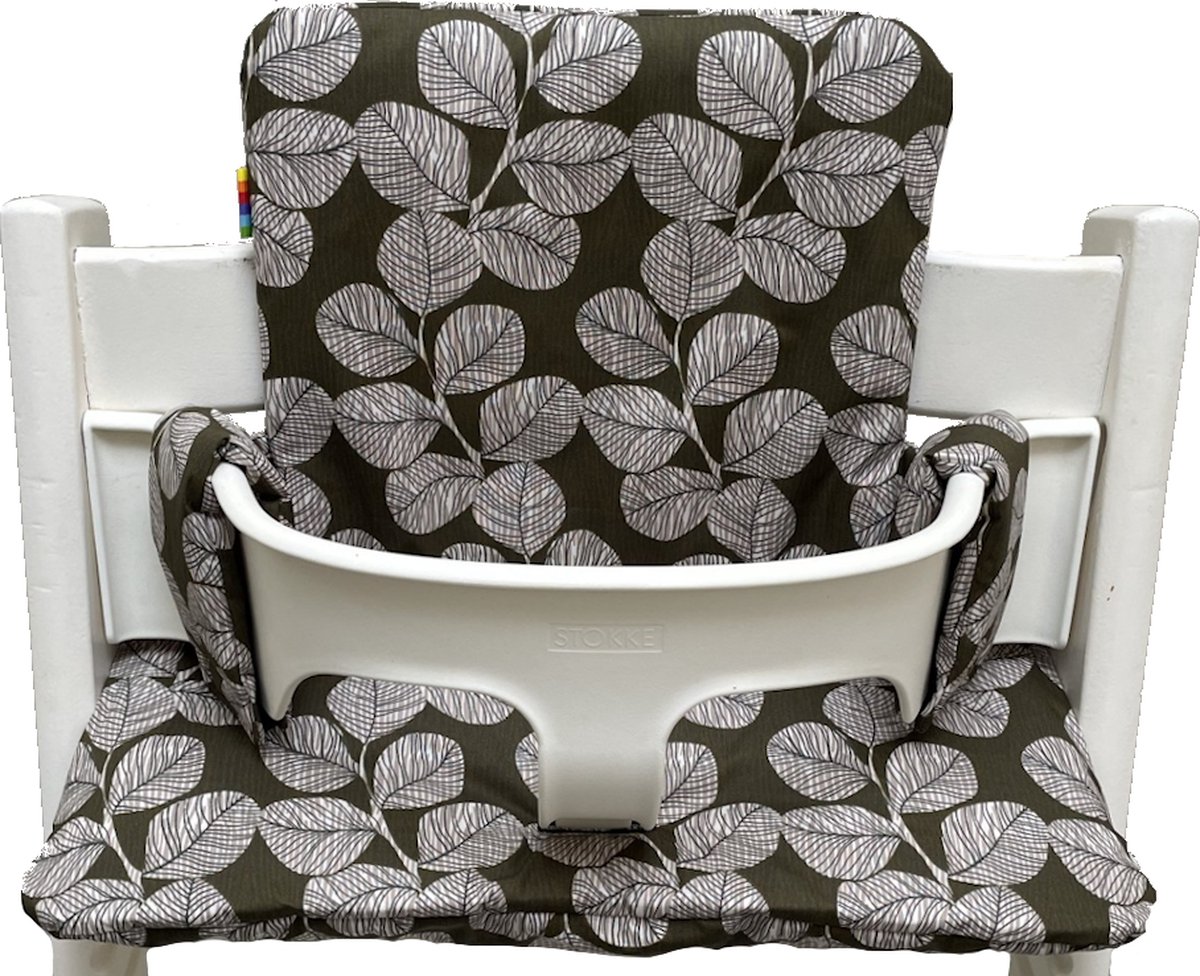 Gecoate kussenset voor de Tripp Trapp kinderstoel van Stokke - Blaadjes Olijfgroen - eenvoudig schoon te vegen - comfortabel - duurzaam