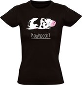 Koe Moooooody Dames T-shirt - moe - zwart-wit - gevoelig - lui - mooien - humeur - woordspeling - dieren - taal - engels - humor - grappig