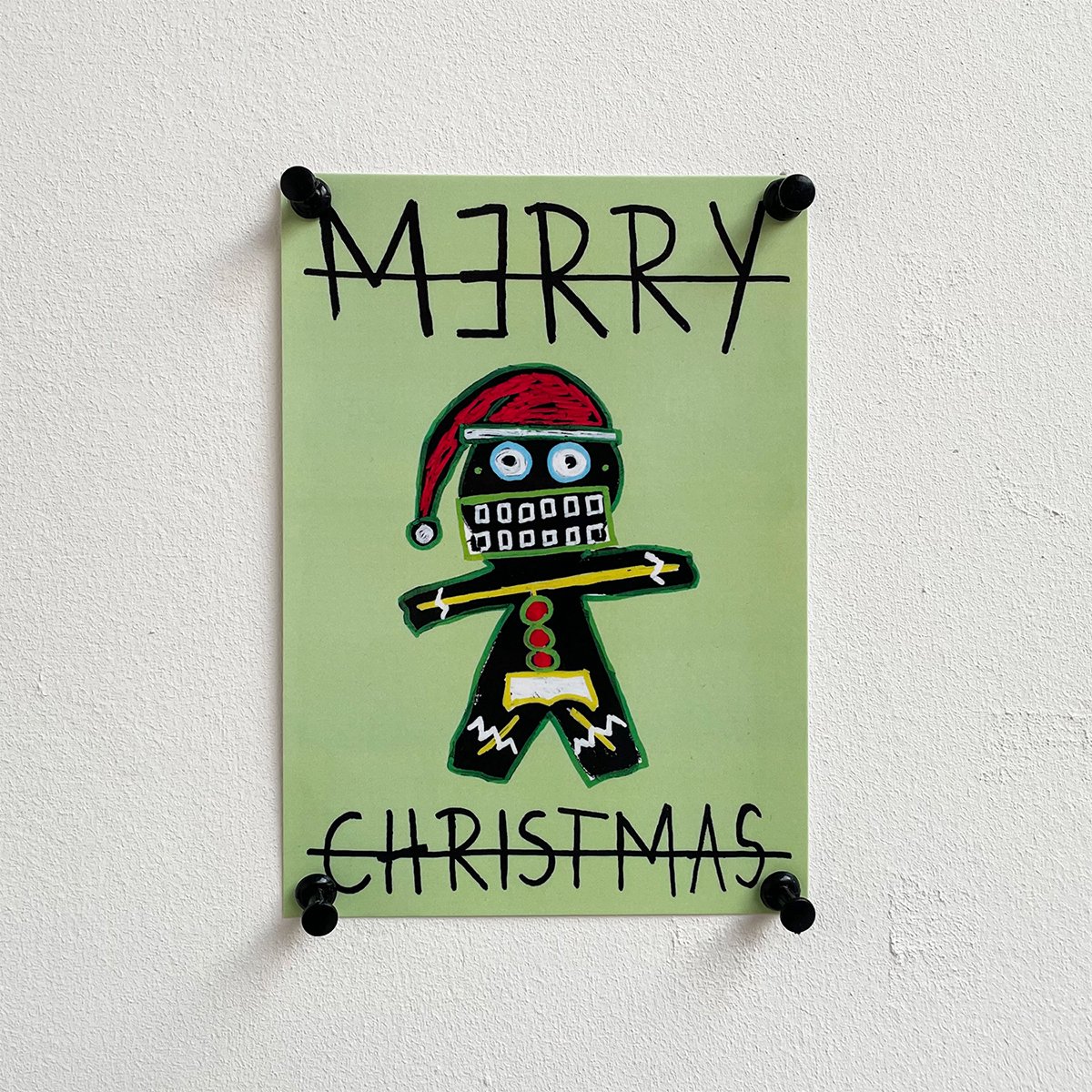 Merry Christmas kerstkaarten - PEPERKOEKMANNETJE groen - A6 - van kunstenaar Frank Willems