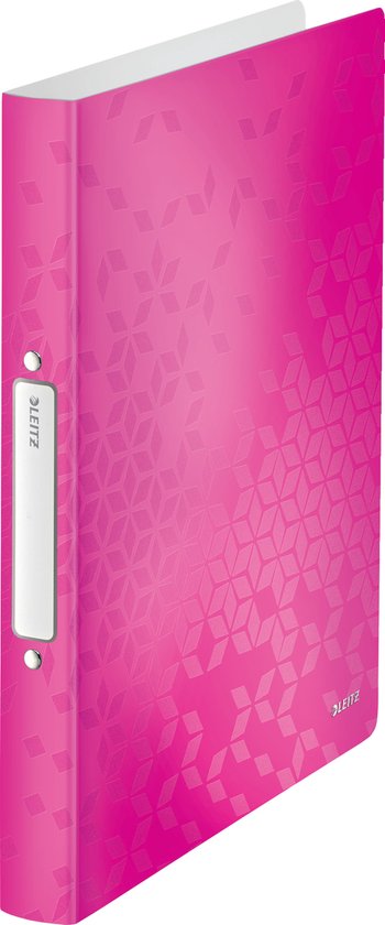 Fuchsia ringband met geometrisch patroon en Leitz logo.