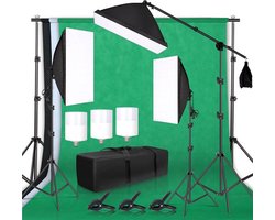 Professionele Fotostudio Set – Studiolamp – Softbox – Greenscreen met Achtergrond Systeem – Statief – Voor Professionele Foto’s – Lichtgewicht