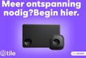 Zwarte Tile Mate en zwarte Tile Slim trackers op een paarse achtergrond. Meer ontspanning nodig? Begin hier.