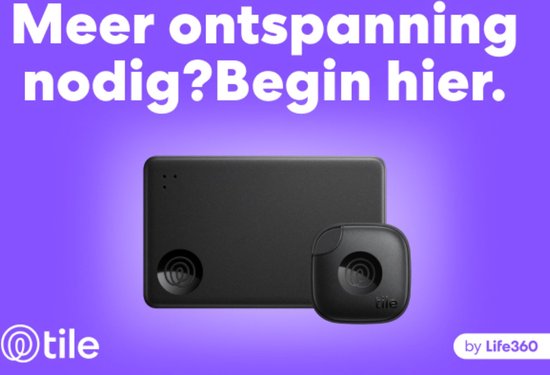 Zwarte Tile Mate en zwarte Tile Slim trackers op een paarse achtergrond. Meer ontspanning nodig? Begin hier.