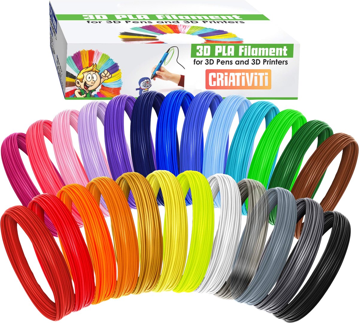 CRiATiViTi™ 3d pen vullingen - 3d pen filament - 1,75mm vullingen voor WonderPen en andere 3d pennen- 20 kleuren x 5m