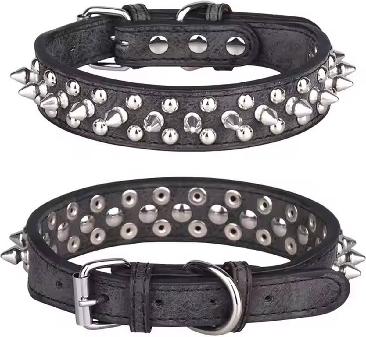 Hetty'S - Stoere hondenhalsband - Met spijkers - Maat M - kleur zwart.
