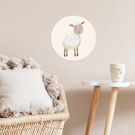 WallCircle® - Behangcirkel 30x30 cm - Muurstickers Schaap - Boerderij dier - Dieren - Muurcirkel - Kinderkamer accessoires - Decoratie babykamer - Wandcirkel zelfklevend