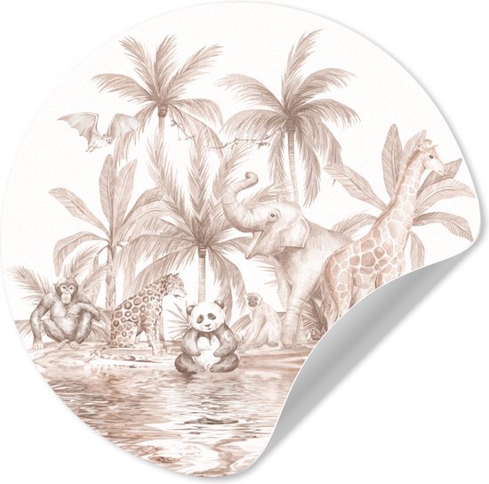 WallCircle - Papier peint cercle - Stickers muraux chambre bébé - Vintage - Animaux - Jungle - Enfants - Muursticker chambre d'enfant - Sticker mural - Décoration murale ronde - 80x80 cm - Sticker papier peint - Décoration murale ronde