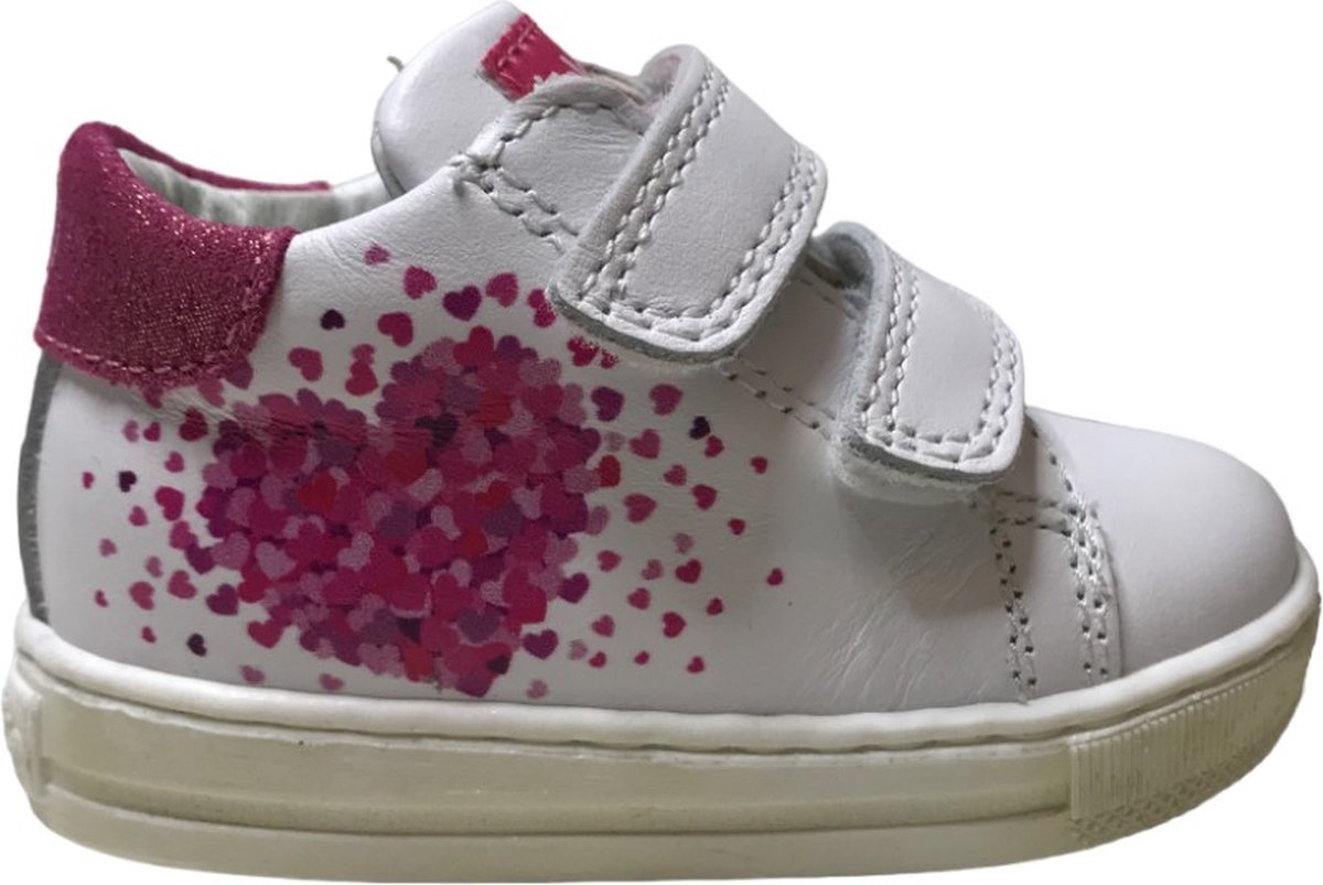 Falcotto - Corrason - Mt 19- Velcro roze hartjes lederen sneakers - wit