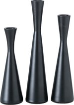 Boltze - Kandelaar - Set van 3 - 20,23 en 26cm - Cone - Metaal - Ø 6cm - Zwart