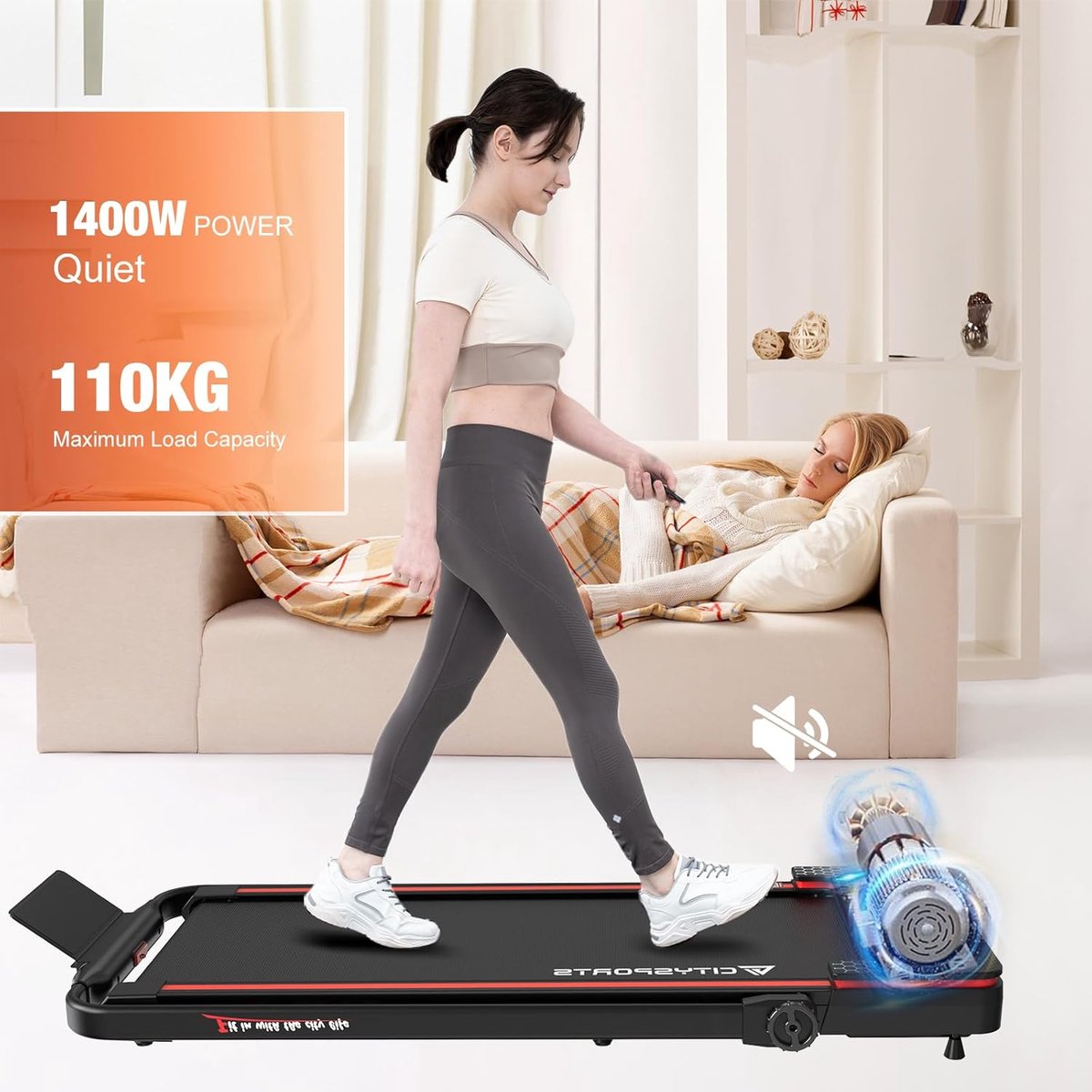 Afbeelding 2 van CITYSPORTS WP3 Loopband - Opvouwbare Elektrische Loopband - Wandelpad 12 km/u - Thuisloopband Plus Opvouwbaar - Wandelen voor Thuis - Kantoor
