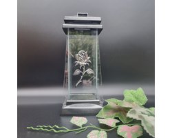 Herdenkingslicht - L-50r - Lantaren - Roos - Zilver - Spiegel - Windlicht - Graflicht - Graflantaarn - Grafdecoratie