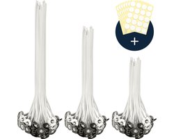 Kaarsen maken kaarslont set - 150 stuks kaarsenlont in 3 maten - incl. 150 dubbelzijdige Glue Dots Kaarsenlont pitvoet Stickers