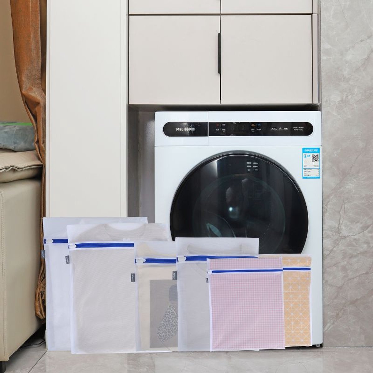 Goedkoopste Wowup Waszak | Laundry bag | Set van 6 waszakken met rits | Familie Set | Blauwe rits | Transparant | Wasnet | Waszakjes | Vakantie als kledingsorteerder | Groot formaat | Laken/schoenen/bh/ondergoed/kleding