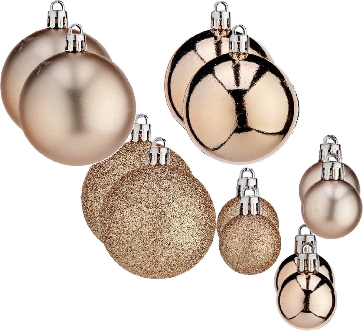 Krist+ Kerstballen - 40x st - champagne - 3 en 6 cm - kunststof - kerstversiering