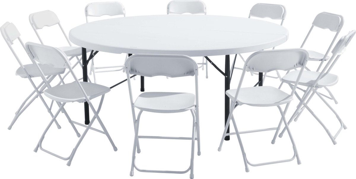 Oviala - Ronde tafel en 8 inklapbare stoelen - REKKEM