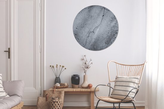 WallCircle - Wandcirkel 90x90 - Beton - Grijs - Scheur - Ronde schilderijen woonkamer - Wandbord rond - Muurdecoratie cirkel - Kamer decoratie binnen - Wanddecoratie muurcirkel - Woonaccessoires