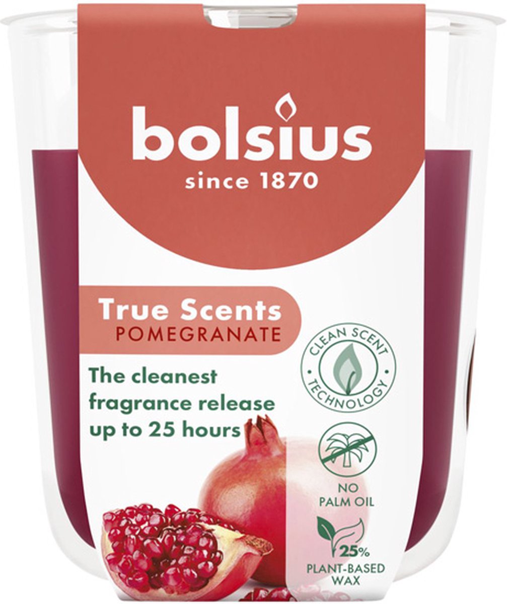 Bolsius 6 stuks Bolsius geurglas granaatappel - pomegranate geurkaarsen 80/73 (25 uur) True Scents rood