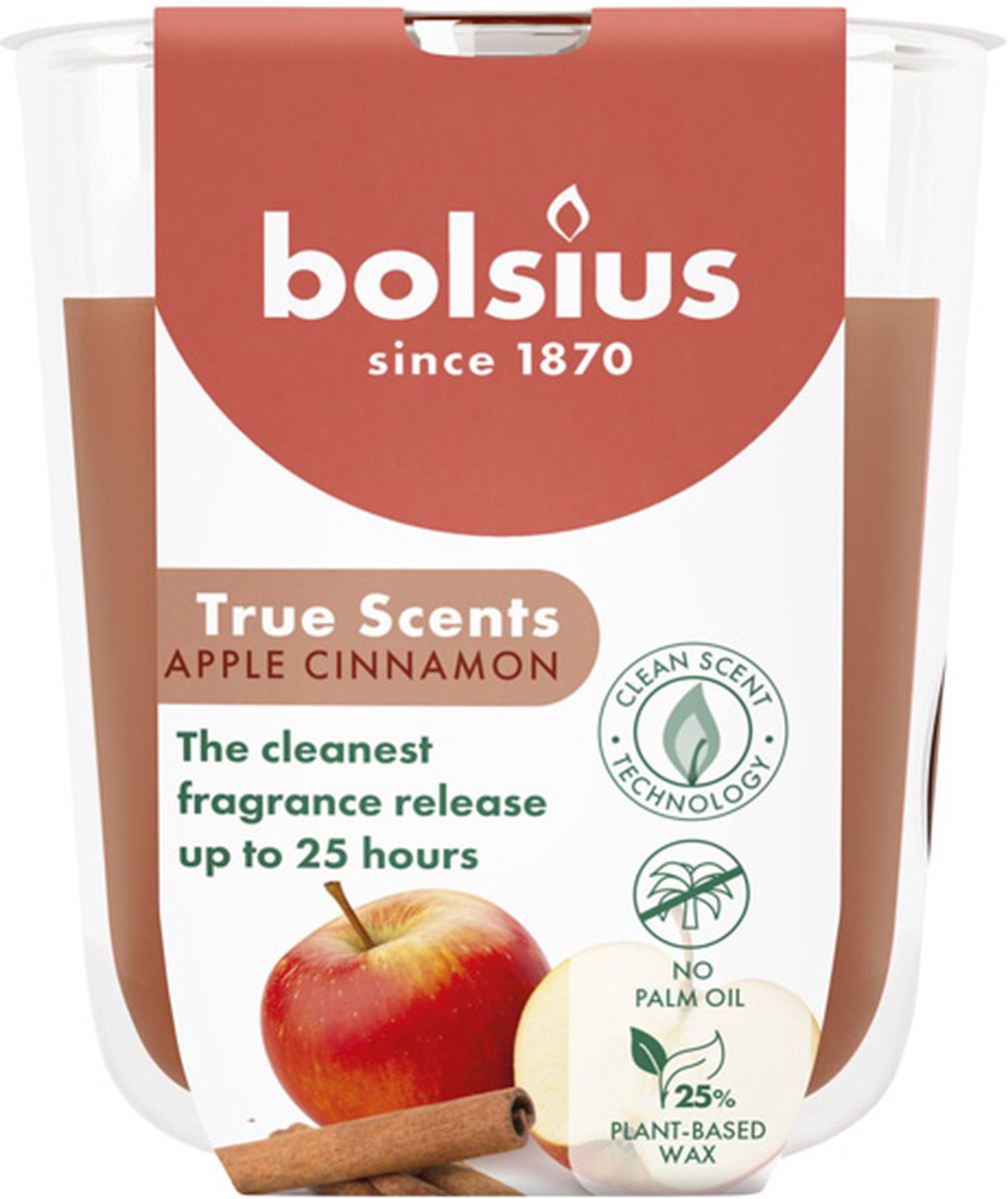Bolsius 6 stuks Bolsius geurglas appel kaneel - apple cinnamon geurkaarsen 80/73 (25 uur) True Scents rood