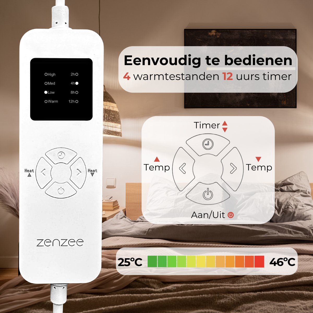 Afbeelding 2 van Elektrische deken - Elektrische onderdeken - 190 x 80 cm - XL formaat - 4 warmtestanden - 12 uurs timer - Warmte deken