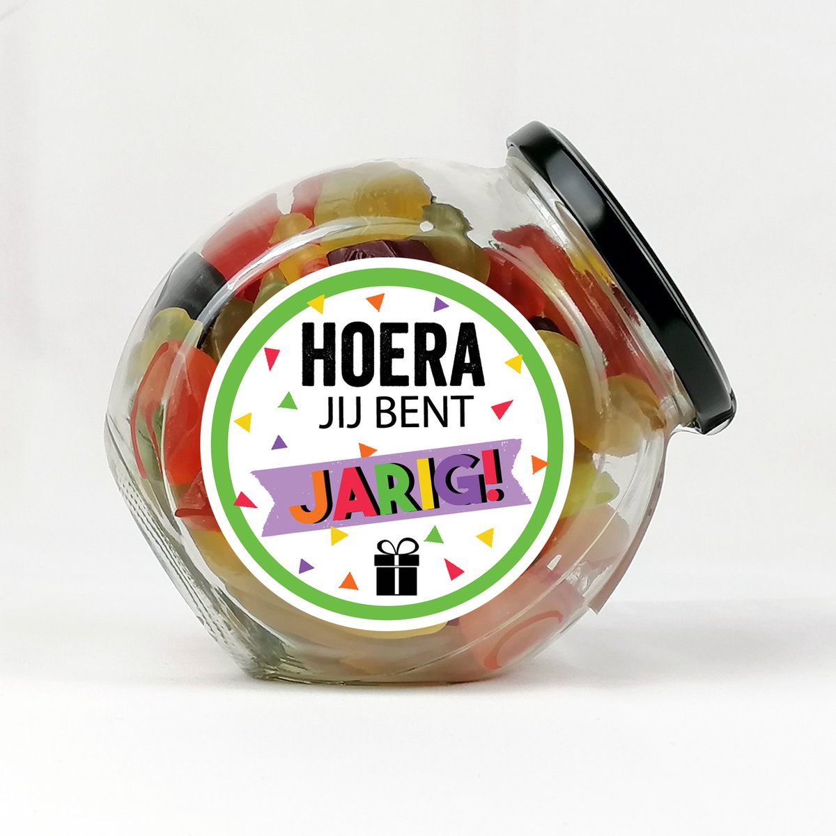 Snoeppot - "Hoera jij bent jarig" winegum mix - verjaardag - gefeliciteerd cadeautje - snoep cadeau